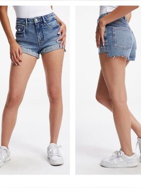 Good American Light Blue High-Rise Denim Cutoff Shorts -  Good Curve